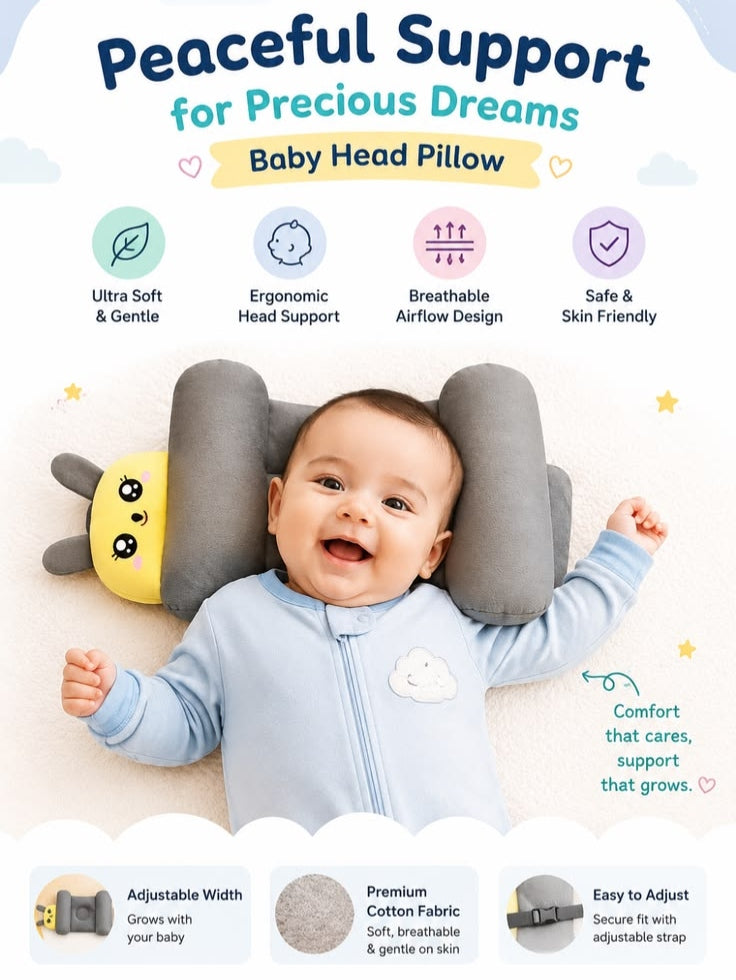 Baby Sleeping Support Pillow with Side Rollers | Newborn Safety Sleeping Pillow Set | Soft Cotton Infant Neck Pillow for 0–12 Months | Anti-Flat Head Cushion for Baby Boys & Girls (New)